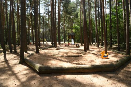 a playground in the middle of a forest with trees at Waldcamping Brombach in Pleinfeld