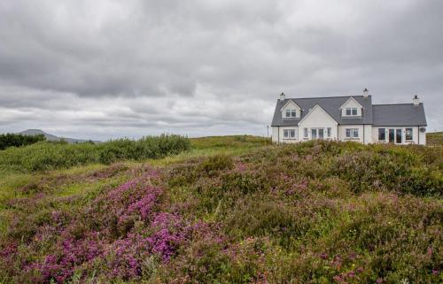 a house on top of a hill with purple flowers at Ruadh in Ose