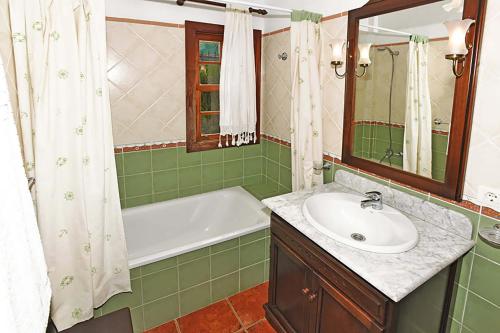 a green bathroom with a sink and a bath tub at Villa Don Pedro in Tijarafe