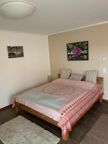 a bedroom with a large bed in a room at Wohlfühl-Apartment in Ettlingen