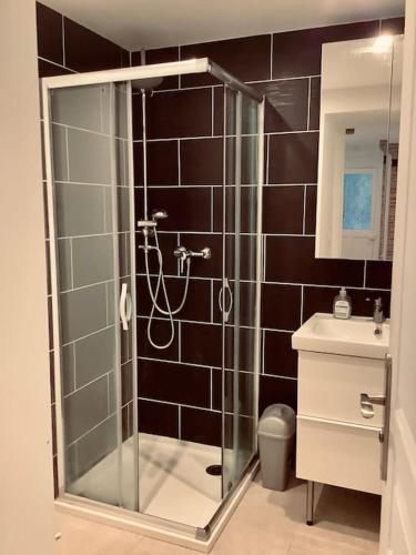 une salle de bain avec une douche, des toilettes et un lavabo dans l'établissement Capitole - Appartement Standing au coeur du Centre, à Toulouse