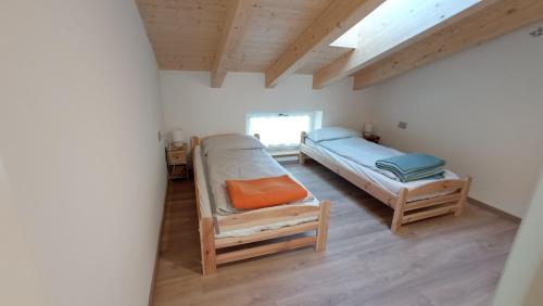 two bunk beds in a room with a window at Serendipity House Valle dei Laghi in Sarche di Calavino