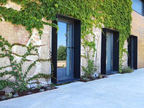 two doors on a building with ivy at Casas do Pinheiro Grande in Fornos de Algodres