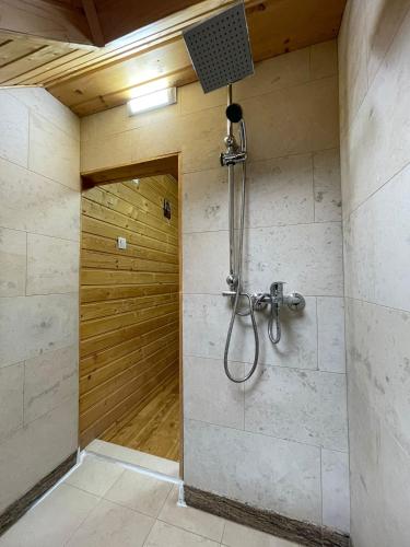 ein Badezimmer mit Dusche mit Duschkopf in der Unterkunft Casa Tudor in Padis