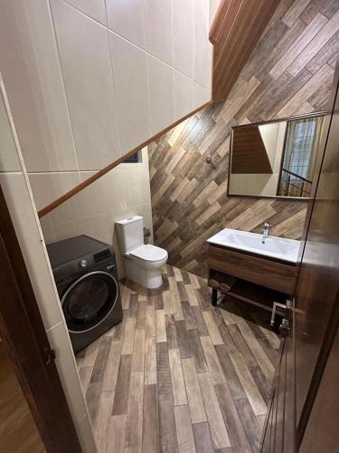 a small bathroom with a toilet and a sink at Capital Tsaghkadzor in Tsaghkadzor