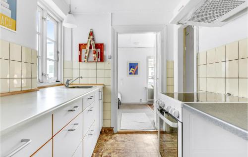 una cocina con armarios blancos y fregadero en Amazing Apartment In Aabenraa With Wifi, en Aabenraa