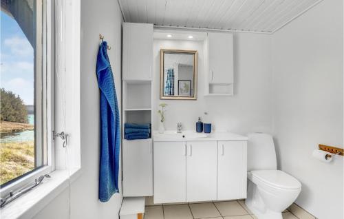 a bathroom with a toilet and a sink and a window at Awesome Home In Hobro With Kitchen in Hobro