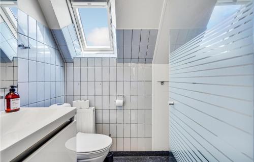een badkamer met een toilet en een raam bij Pet Friendly Apartment In Otterup With Kitchen in Otterup