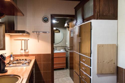 małą kuchnię ze zlewem i lodówką w obiekcie Casa Cueva Picoesquina w mieście Guadix
