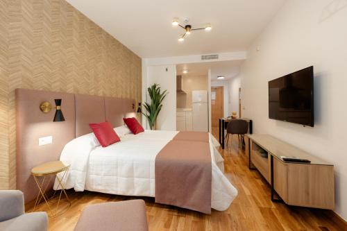 Televízia a/alebo spoločenská miestnosť v ubytovaní Apartamentos Debambú
