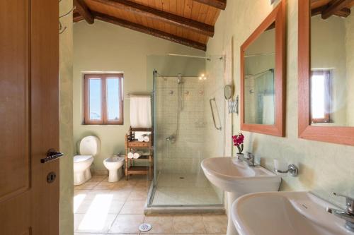 y baño con ducha, lavabo y aseo. en Villa Firefly by Villa Plus en Ágios Stéfanos