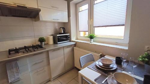 Kuchyňa alebo kuchynka v ubytovaní Apartament SREBRNY Krakowskie Przedmieście 26