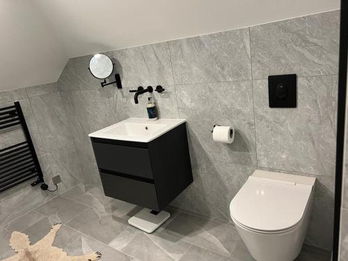 a bathroom with a sink and a toilet at 2 Bedroom Penthouse Apartment in London