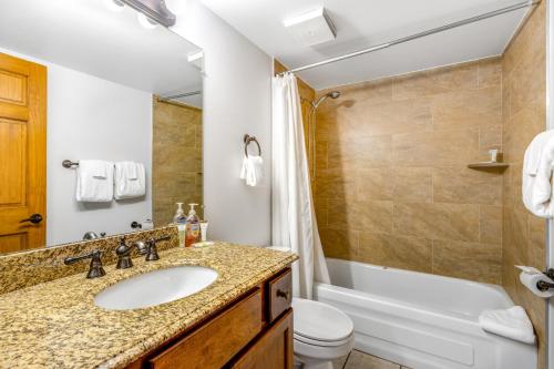 a bathroom with a sink and a tub and a toilet at 2 Bed 2 Bath Apartment in Avon in Avon