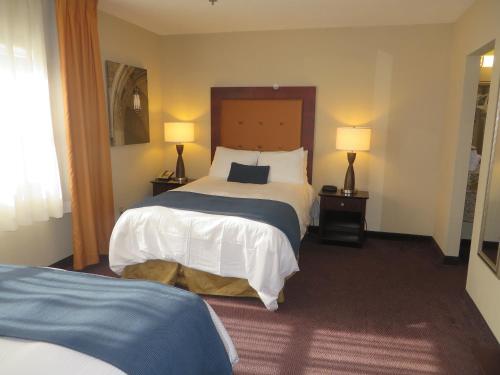 a hotel room with a bed and two lamps at Ivy Court Inn and Suites in South Bend