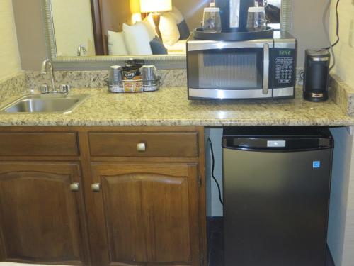 a kitchen counter with a sink and a microwave at Ivy Court Inn and Suites in South Bend