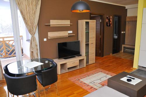 Televisyen dan/atau pusat hiburan di APARTMENTS FOKA & SPA - 600m from Gondola ski lift