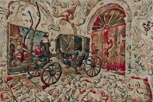a painting of a horse drawn carriage on a wall at Palazzo Framarino dei Malatesta - Noble Floor - XIV Century in Giovinazzo