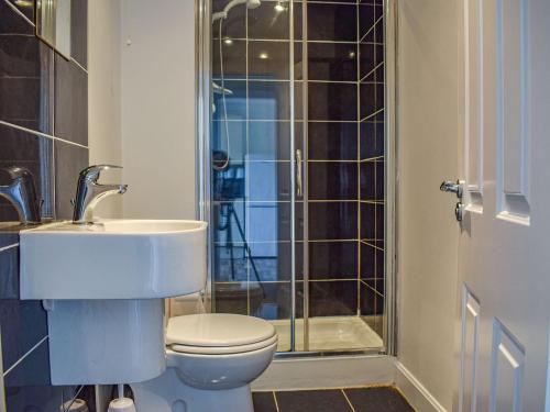 a bathroom with a toilet and a sink and a shower at Sea View in Anstruther
