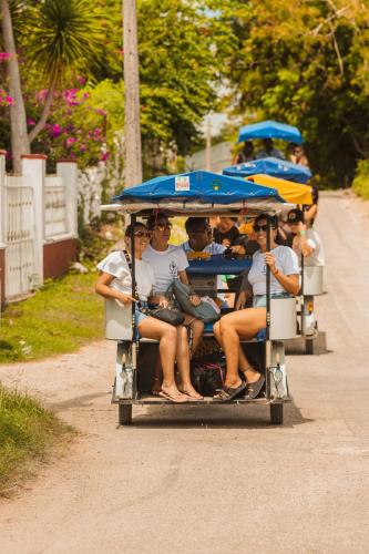 a group of people riding on a golf cart at Che Nomadas Mérida Hostel in Mérida