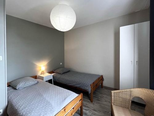 a bedroom with two twin beds and a lamp at Le clos des terres de bousson in Saint-Didier-sur-Arroux
