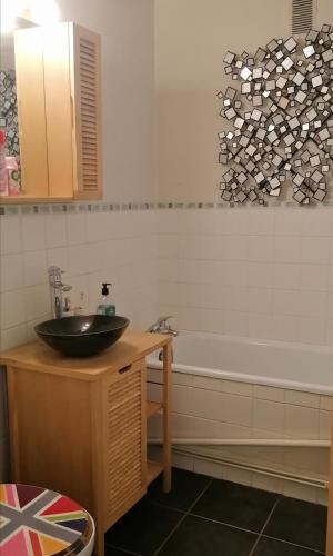 une salle de bain avec un lavabo et une baignoire dans l'établissement Grand studio Canal St Martin Paris, à Paris