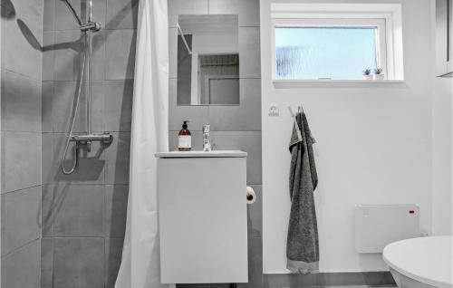 a white bathroom with a shower and a sink at 3 Bedroom Gorgeous Home In Haderslev in Haderslev