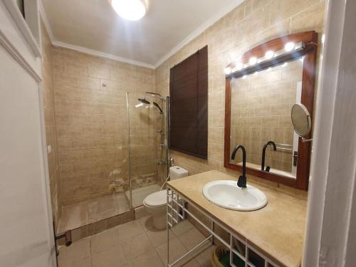 La salle de bains est pourvue d'un lavabo, de toilettes et d'une douche. dans l'établissement Cozzy home with private entrance, au Caire