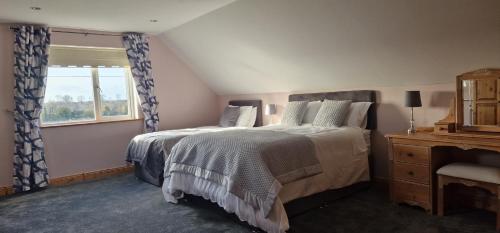 Un dormitorio con una cama grande y una ventana en LittleField B&B Durrow, Laois, en Durrow