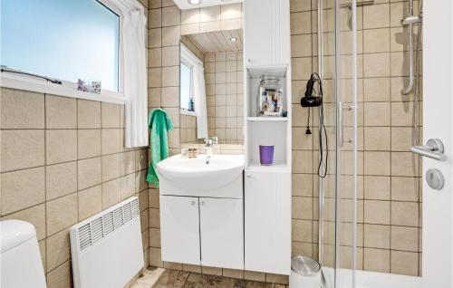 een badkamer met een wastafel en een douche bij 1 Bedroom Lovely Home In Nibe in Nibe