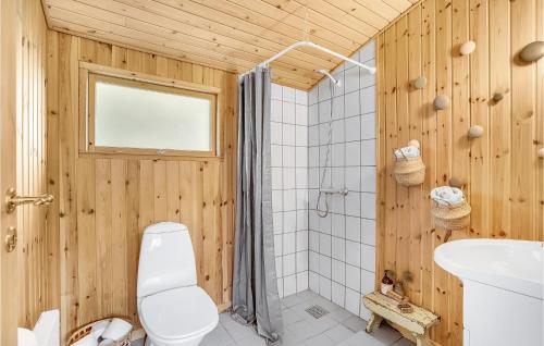 ein Holzbadezimmer mit einem WC und einem Waschbecken in der Unterkunft Pet Friendly Home In Hals With Kitchen in Hals