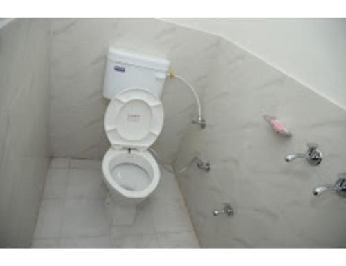 a bathroom with a white toilet in a stall at Hotel Jungle View Resort, Bhogpur in Kandogal