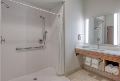 a bathroom with a shower and a sink at Holiday Inn Express Hotel & Suites Thornburg-S. Fredericksburg by IHG in Thornburg