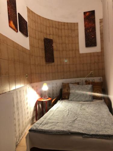 una camera con un letto in una stanza con finestre di Pokój 11F a Cracovia