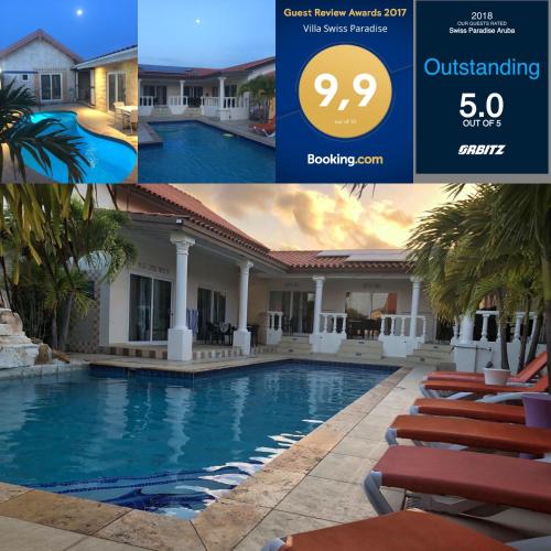 a collage of photos of a house and a swimming pool at Boutique Hotel Swiss Paradise Aruba Villas and Suites in Palm-Eagle Beach