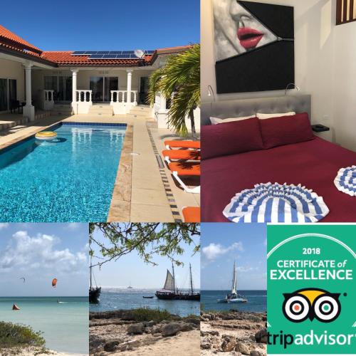 a collage of photos of a house and a pool at Boutique Hotel Swiss Paradise Aruba Villas and Suites in Palm-Eagle Beach