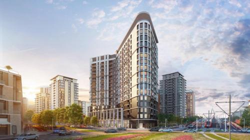 SajmišteにあるApartman Maša Belgrade Waterfrontの都市の高層ビルのレンダリング
