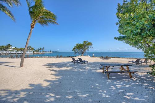 a group of benches on a beach with the ocean at Seascape Resort & Marina in Marathon