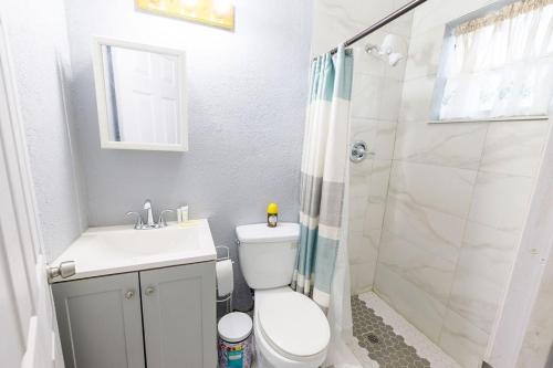 a bathroom with a toilet and a sink and a shower at 2 Bedroom Suite in Miami in North Miami Beach