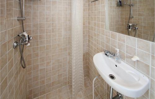 a bathroom with a sink and a shower at Nice Home In Sams With 2 Bedrooms And Wifi in Toftebjerg