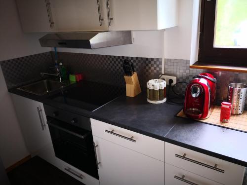 a kitchen with a sink and a counter top at Ferienwohnung Leti in Flattnitz