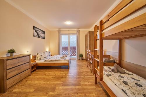 Cette chambre comprend 2 lits superposés et une fenêtre. dans l'établissement Residence Ruth, à Janské Lázně