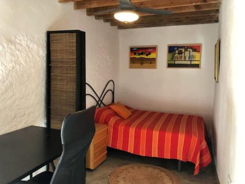 1 dormitorio con cama, escritorio y silla en Preciosa vivienda rural en Alpujarra Almeriense en Félix