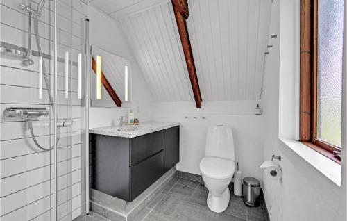 een badkamer met een toilet, een wastafel en een douche bij Stunning Home In Lgstrup With Kitchen in Løgstrup