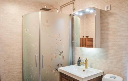 ein Bad mit einer Dusche und einem Waschbecken in der Unterkunft Stunning Home In Gnesta With Wifi in Gnesta