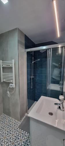 a bathroom with a sink and a shower at La Morada de Moret in Cáceres