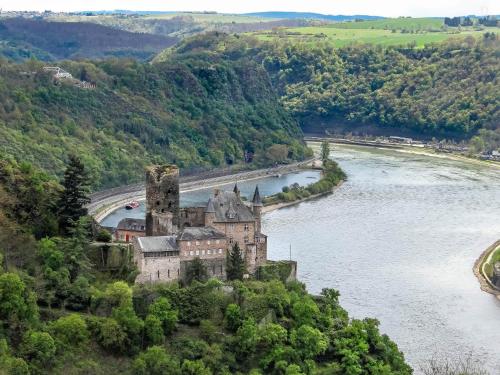 an old castle in the middle of a river at Ferienwohnung Loreley Mittelrheintal in Sankt Goar
