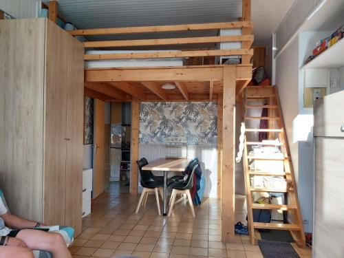 a room with a loft bed and a table and chairs at Studio 2 à 4 personnes avec garage privé in Le Mont-Dore