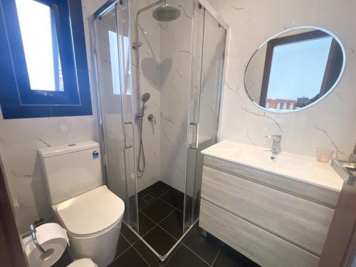 a bathroom with a toilet and a sink and a mirror at Entire new granny flat with 3 bedrooms 2 bathrooms in Sydney
