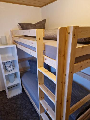 a bedroom with two bunk beds in a room at Idylle pur in der Nähe der Autostadt in Oebisfelde